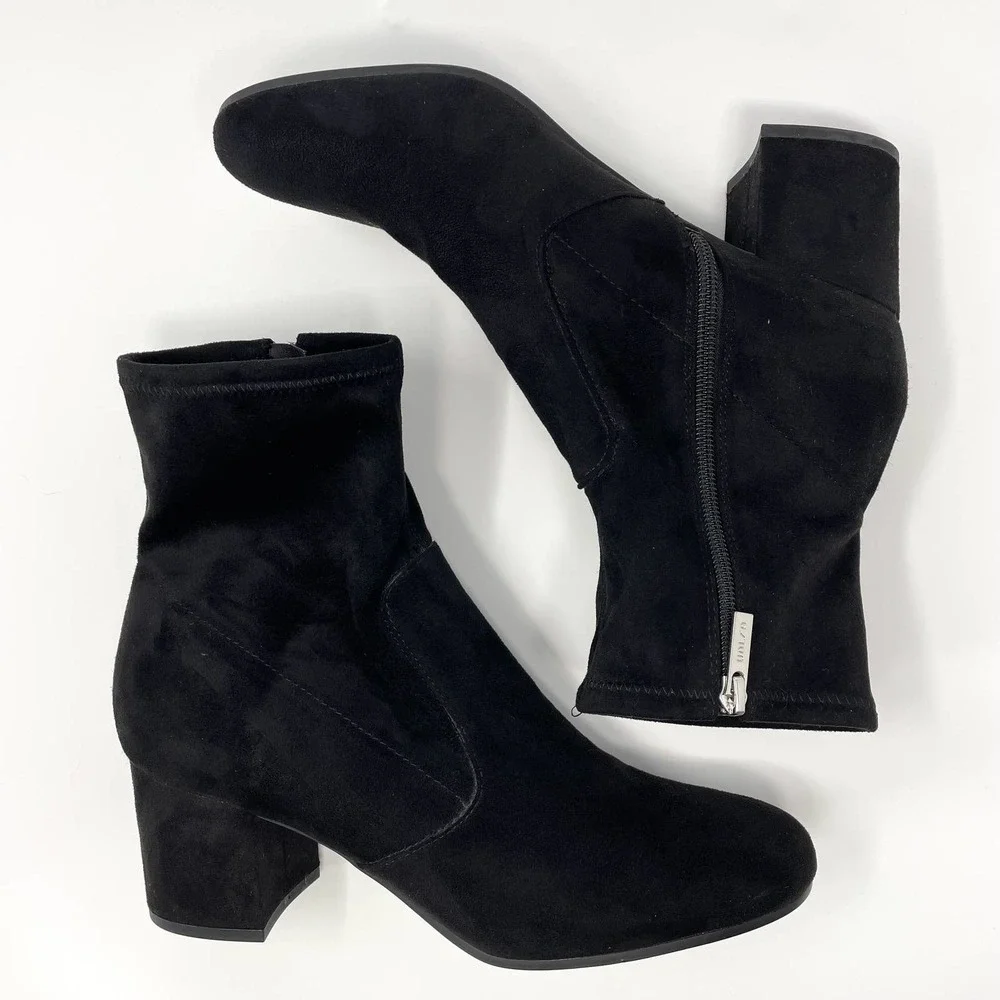 Unisa Black Suede Block Heel Ankle Boots - Picture 5 of 11